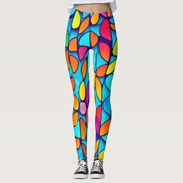 Leggings Burst de hojas abstractas vibrantes (Anverso)