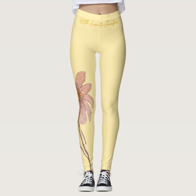 Leggings Butter Yellow with a Glitter Flower (Anverso)