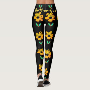 Leggings Buzón amarillo Flor Patrón floral Yoga negro