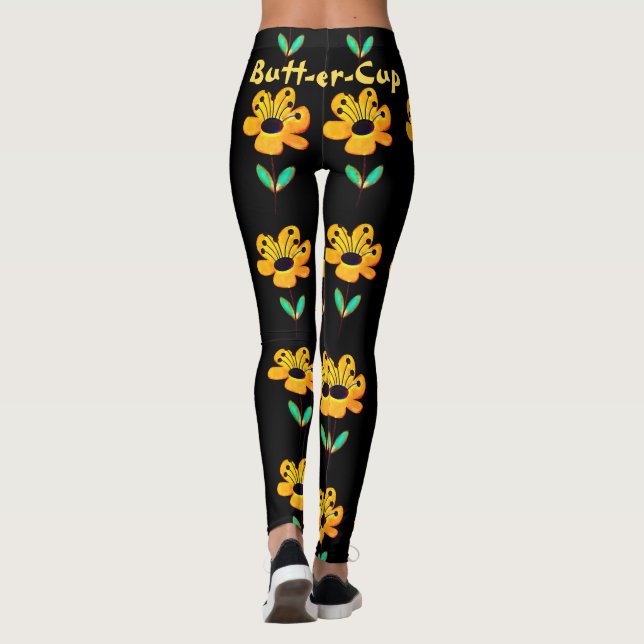 Leggings Buzón amarillo Flor Patrón floral Yoga negro (Reverso)