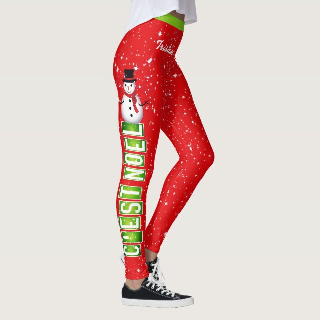 Leggings C.EST NOEL Snowman Navidades con tu nombre en RED (Derecha)