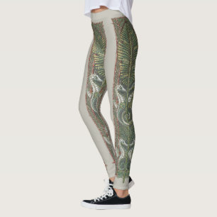 Leggings Caballitos de mar y algas, arte vintage art nouvea