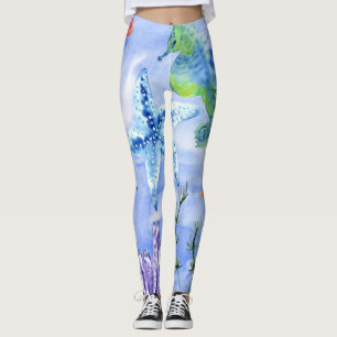 Leggings Caballitos De Mar Y Estrellas De Mar Con Patrón De