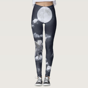 Leggings Caballo alado blanco: cielo iluminado por la luna.