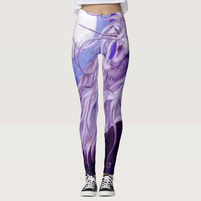 Leggings Caballo azul púrpura lunar de Pegaso de las lunas (Anverso)