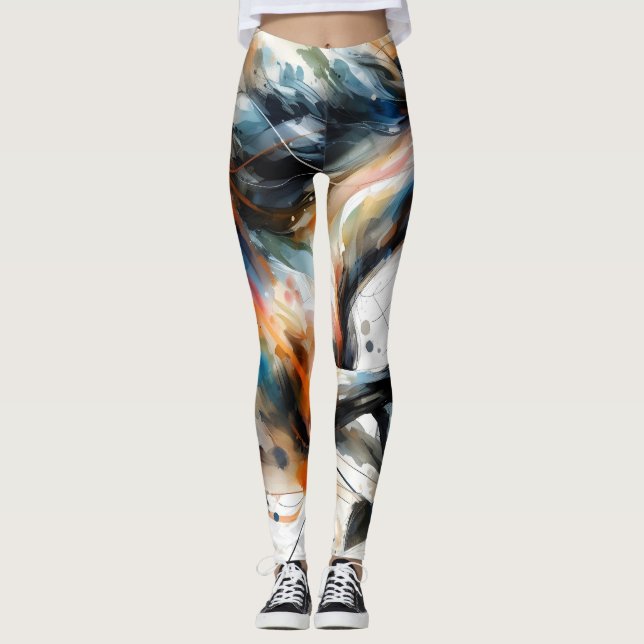 Leggings Caballo corriendo en acuarela abstracta (Anverso)