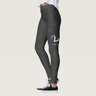 Leggings Caballo de dibujos animados Pinto negro trotando &