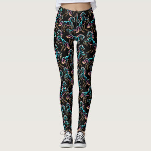 Leggings Caballo Luz de Neón Glitch Estilo Retro