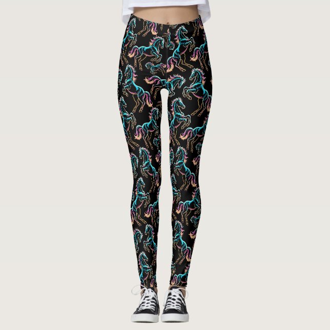 Leggings Caballo Luz de Neón Glitch Estilo Retro (Anverso)