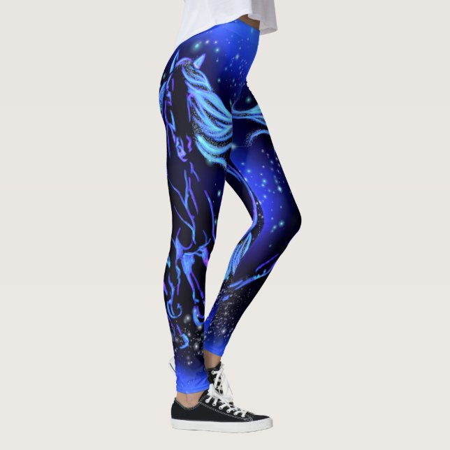 Leggings Caballo Neon Blue Corriendo En La Noche De La Luna (Derecha)