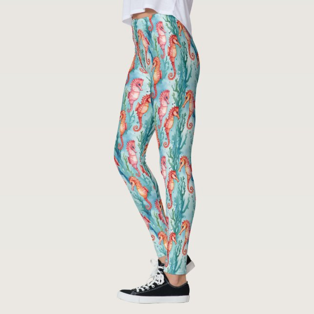 Leggings Caballos de mar con burbujas y vida en la planta d (Izquierda)