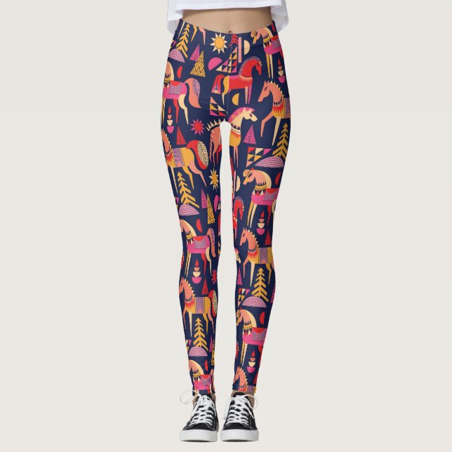 Leggings Caballos escandinavos: Diseño Decorativo y Seamles (Anverso)
