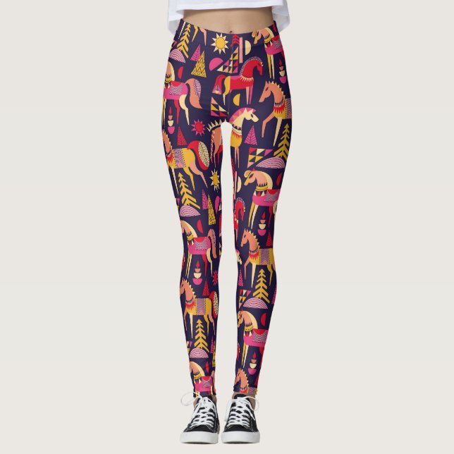 Leggings Caballos escandinavos: Diseño Decorativo y Seamles (Anverso)