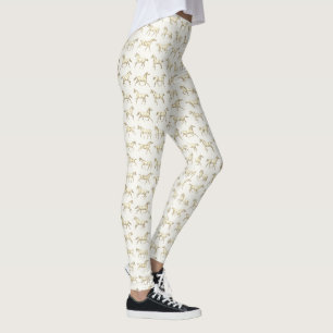 Leggings Caballos Galopantes Vintage Elegantes Beige Blanco