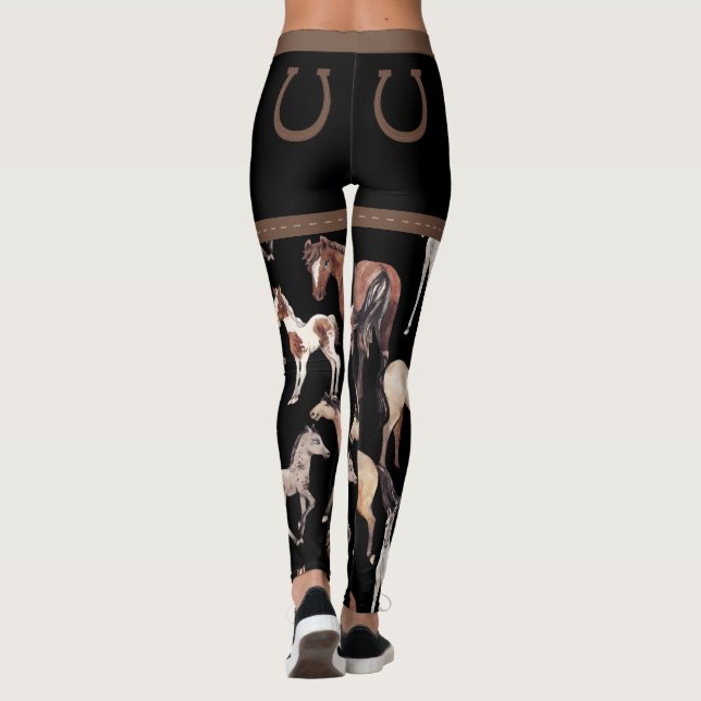 Leggings Caballos y herraduras negros y marrones (Reverso)
