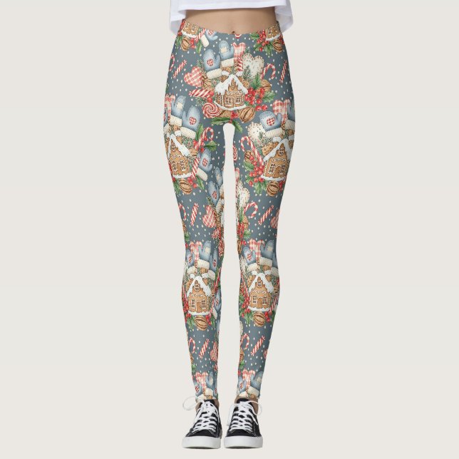 Leggings Cabaña de pan de jengibre de invierno - Mitones (Anverso)
