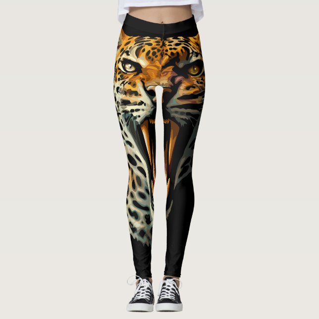 Leggings Cabeza de ataque ruidosa de leopardo (Anverso)