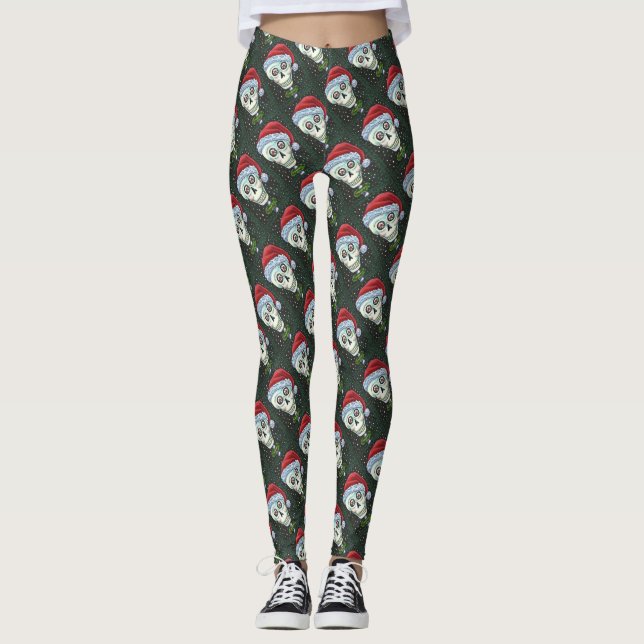 LEGGINGS CABEZA MUERTA SANTA SKULL, NAVIDADES SKELETON HUMO (Anverso)