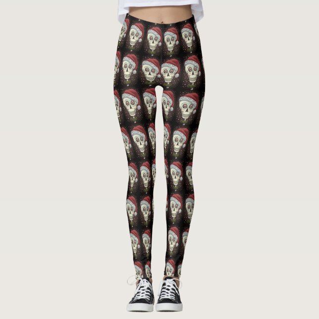 LEGGINGS CABEZA MUERTA SANTA SKULL, NAVIDADES SKELETON HUMO (Anverso)