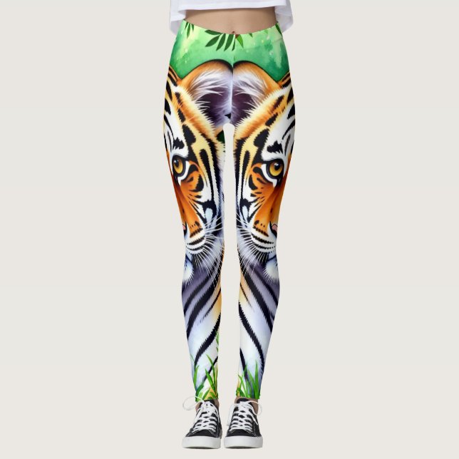 Leggings Cachorro de tigre botánico audaz (Anverso)