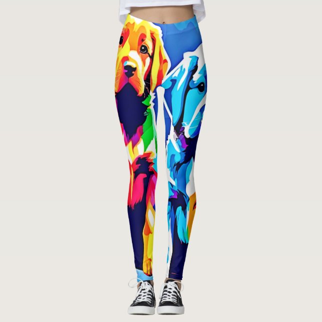 Leggings Cachorros Arcoíris: Dueto Juguetón (Anverso)