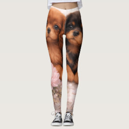 Leggings cachorros Cavalier spaniel flor de primavera