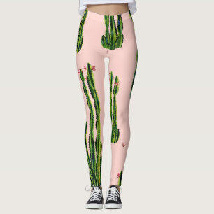 Leggings Cacti acuarela: Floreciente patrón sin foco