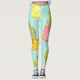 Leggings Cacti espinoso en ollas, patrón de acuarela.