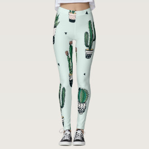 Leggings Cacti-succulentos, patrón de acero sin costuras di
