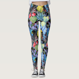 Leggings Cactus and Succulant Vibrant Southwest Watercolor