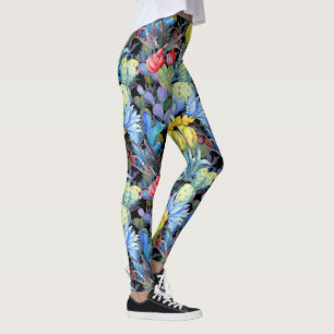 Leggings Cactus and Succulant Vibrant Southwest Watercolor