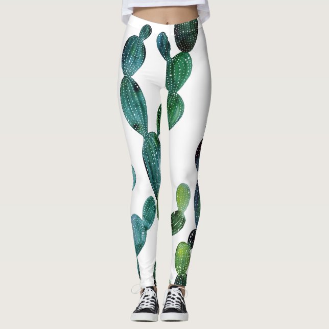 Leggings Cactus Craze: Tendencia de las acuarelas tropicale (Anverso)