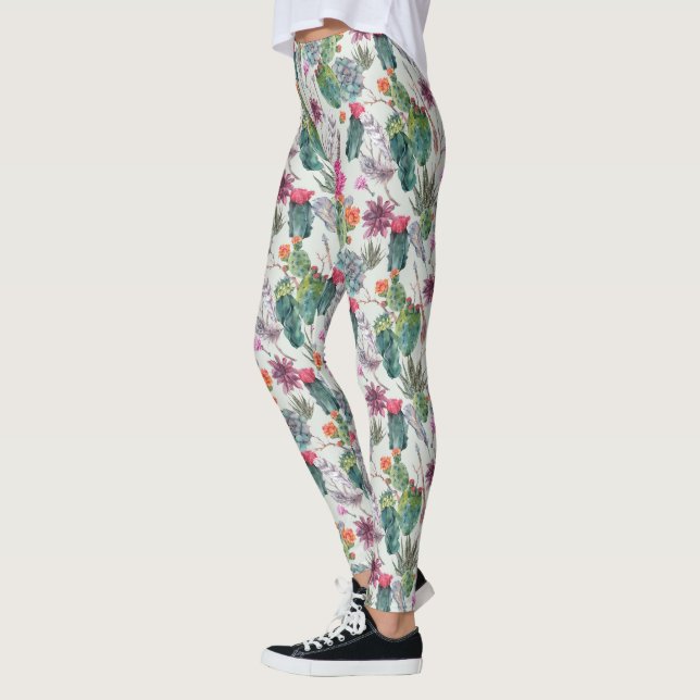 Leggings Cactus de acuarela Boho exótico y patrón suculento (Izquierda)