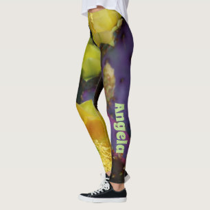 Leggings Cactus de peras moradas con flores amarillas
