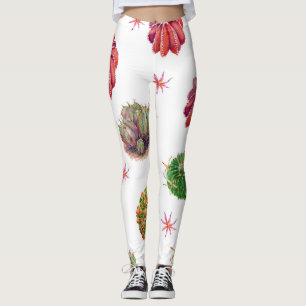 Leggings Cactus Floral: fondo acuarela
