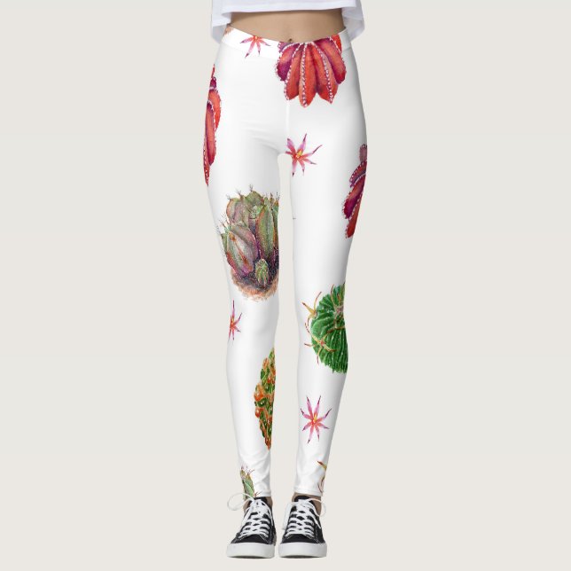 Leggings Cactus Floral: fondo acuarela (Anverso)