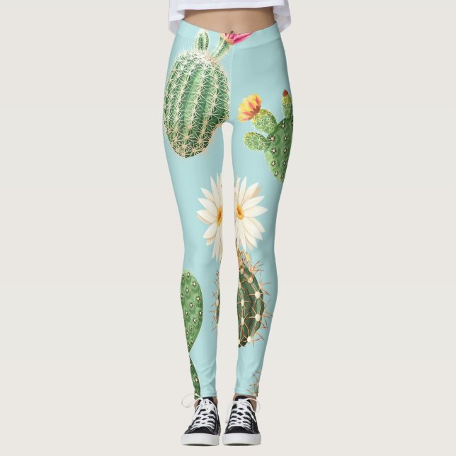 Leggings Cactus, flores rosas: decoración luminosa (Anverso)