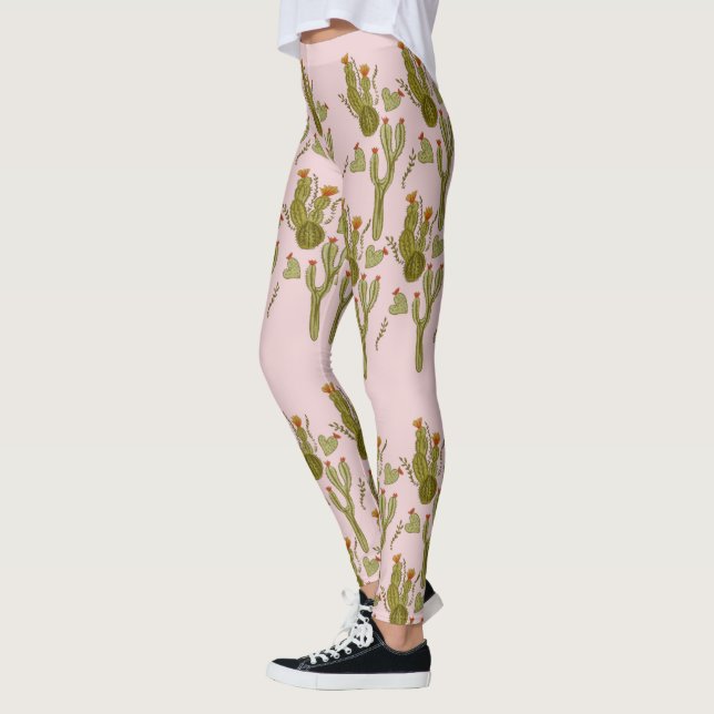 Leggings Cactus Pintado a Mano Patrón Rosa Acuarela   (Izquierda)