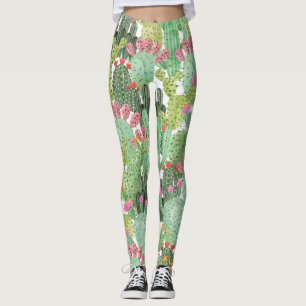 Leggings Cactus pintado a mano: verde desierto