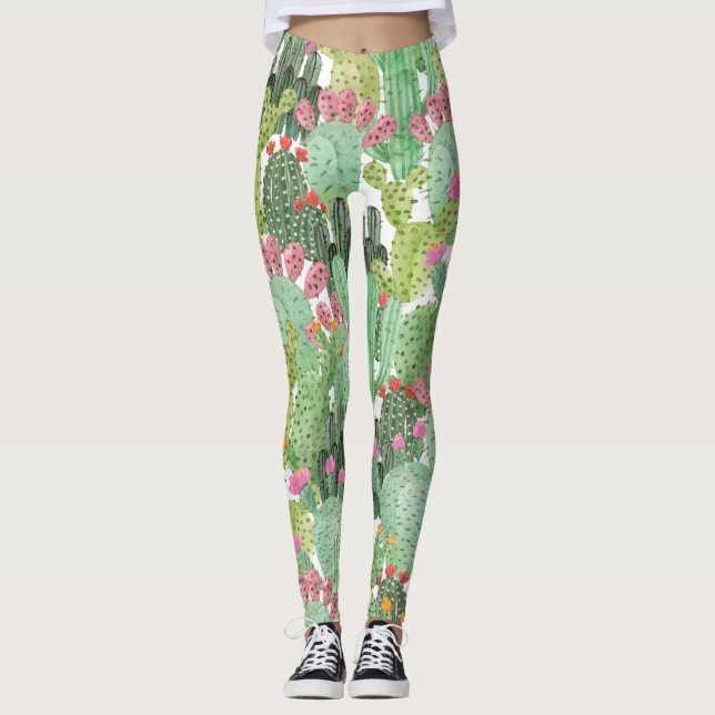 Leggings Cactus pintado a mano: verde desierto (Anverso)
