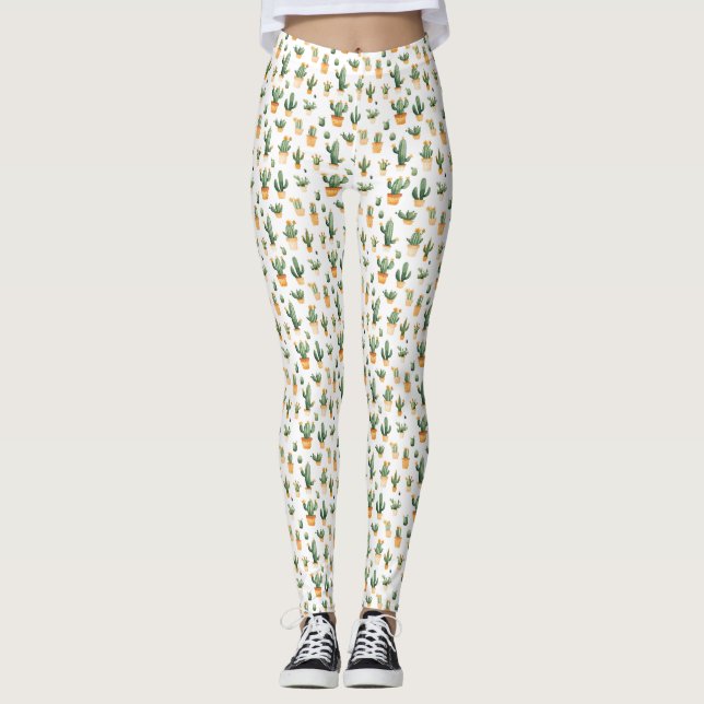 Leggings Cactus pulido en blanco (Anverso)