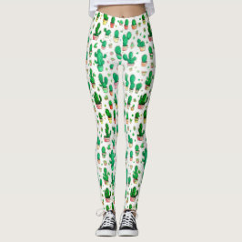 Leggings Cactus Sucoso Verde Adorable Patrón Acuarela