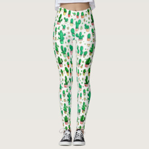Leggings Cactus Sucoso Verde Adorable Patrón Acuarela