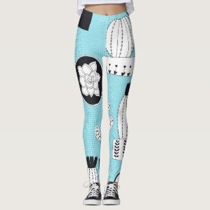 Leggings Cactus, suculento: diseño a mano sin fisuras.
