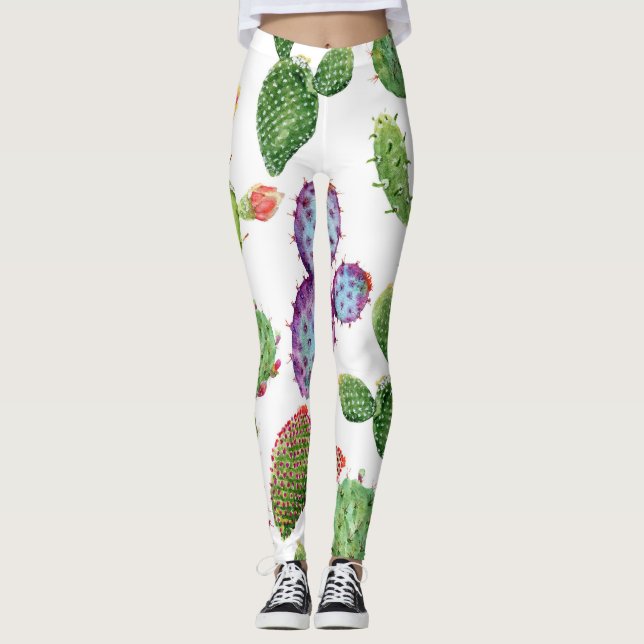 Leggings Cactus Tropical: Patrón acuarela sin foco (Anverso)