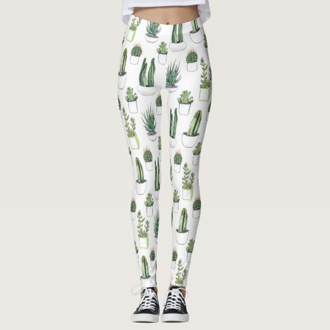 Leggings Cactus y Succulent de Acuarela (Anverso)