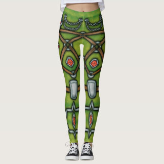 Leggings Cadena y rubíes de plata, verde y polainas de