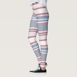 Leggings Cadet Grey and Desaturated Rose Stripes