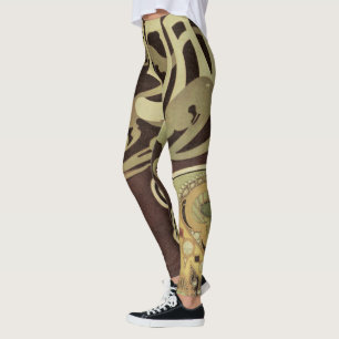 Leggings Café Rajah Art Nouveau Vintage, Mujer con Café