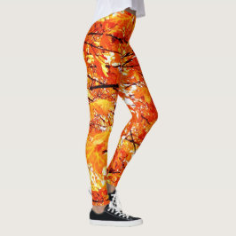 Leggings Caída de hojas de otoño, Naranja con piernas negra